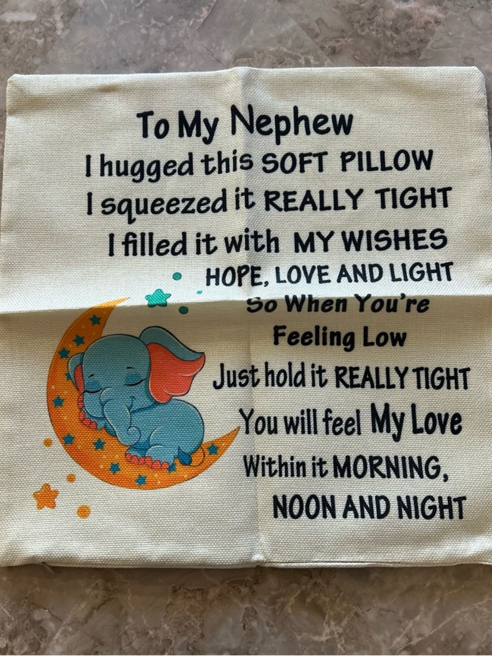 Amazon Kids Elephant Print Pillow Cover in White, Blue, Orange